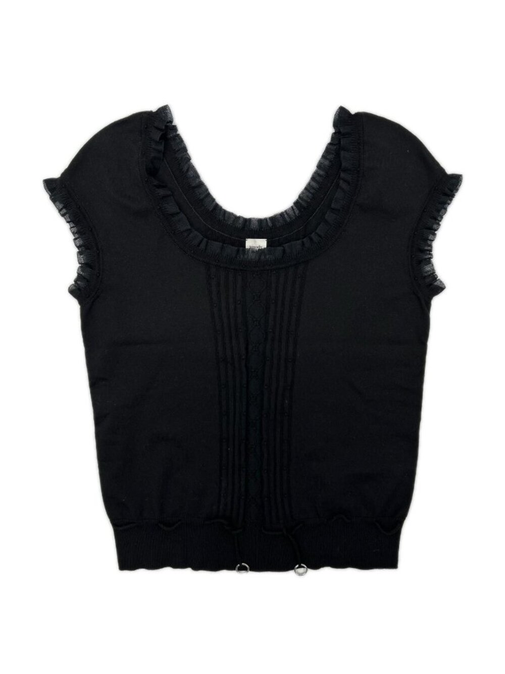 Hermes Short Sleeve Knit Ruffle Detail Sweater 34